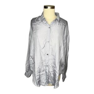JUCCA Silver Blue Silk Button Down Shirt Women's Size 44 US‎ Large Size 8